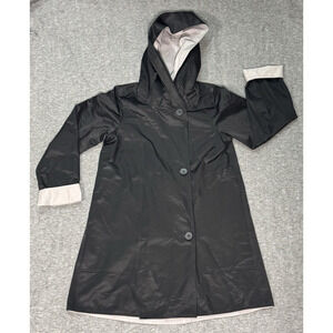 Eileen Fisher Black/Gray Reversible Hooded Coat Button Up - Petites Size PP